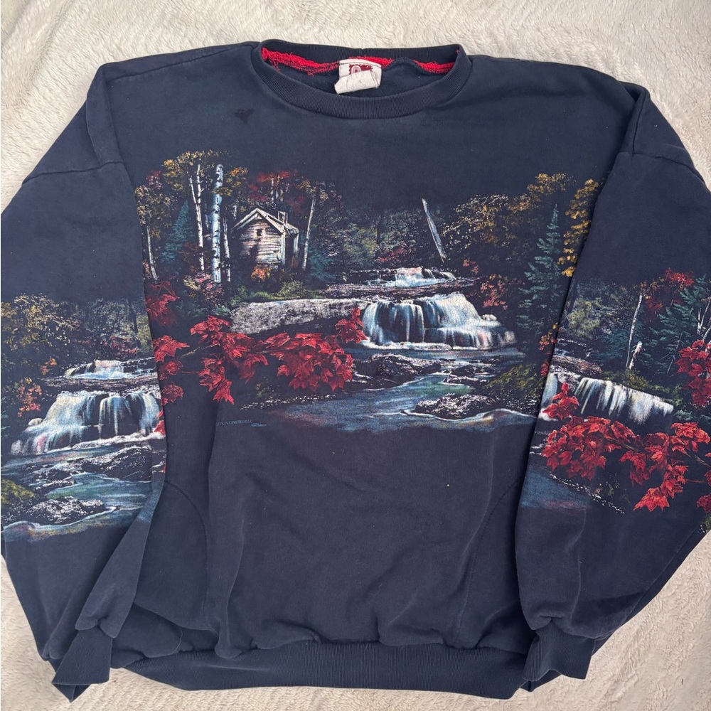 Vintage fall water scene aop sweatshirt